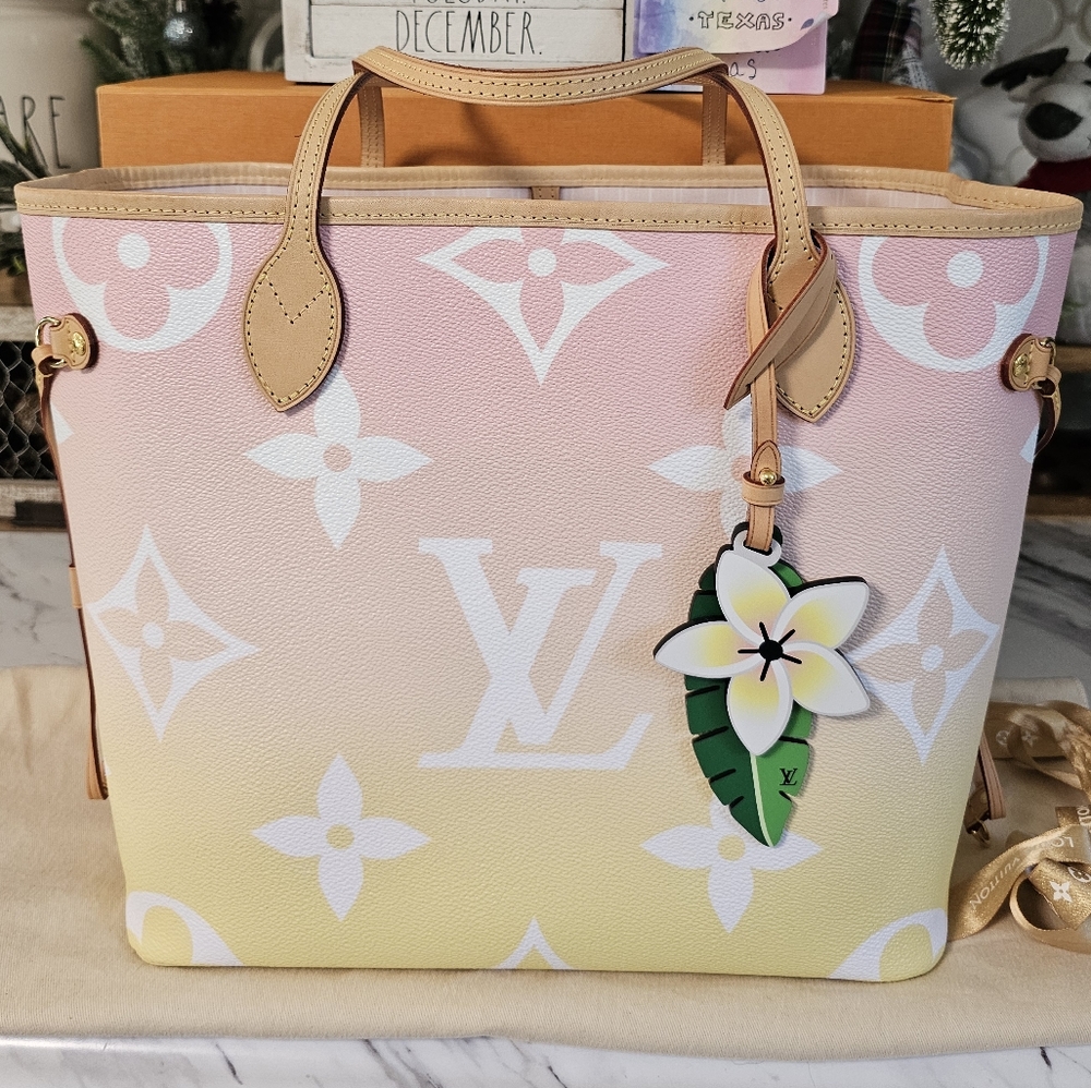 Louis Vuitton By the Pool Monogram MM Neverfull Tote Bag Pink Yellow